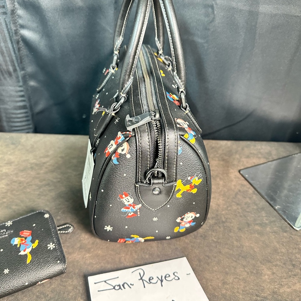 COACH Disney X Coach Rowan Satchel With Holiday Print Black and wallet 🥳 - Picture 8 of 15